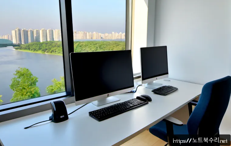 운양동 STATUS_ILLEGAL_INSTRUCTION - Photorealistic remote-support workstation in a bright apartment office near a calm riverside distric...