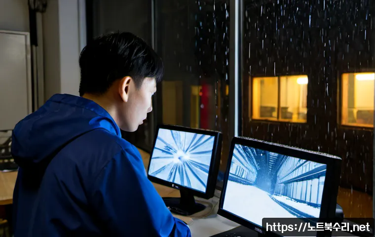 가리봉 STATUS_KERNEL_LOG_FAILURE - Photorealistic compact product-design studio in Garibong, Seoul, evening rain beyond a narrow indust...