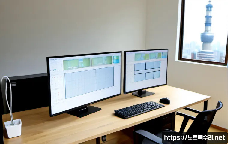 염곡동 중고컴퓨터 pc 출장판매설치 - Photorealistic used desktop computer installation in a bright Yeomgok-dong apartment home office, te...