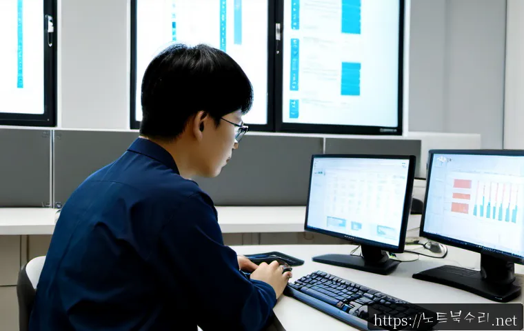 연건동 STATUS_CONNECTION_REFUSED - Photorealistic remote IT support workstation in a compact Yeongeon-dong medical-research office, dua...