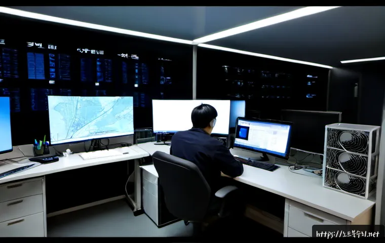 봉래동 본체 꺼졌다 켜졌다 할때 - Photorealistic IT support workstation in a compact Bongnaedong-style office near a harbor district, ...