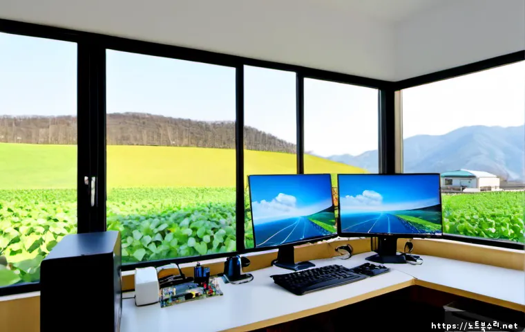 송산면 WHEA_UNCORRECTABLE_ERROR - Photorealistic computer repair workstation in a quiet semi-rural Korean township, high-end desktop t...