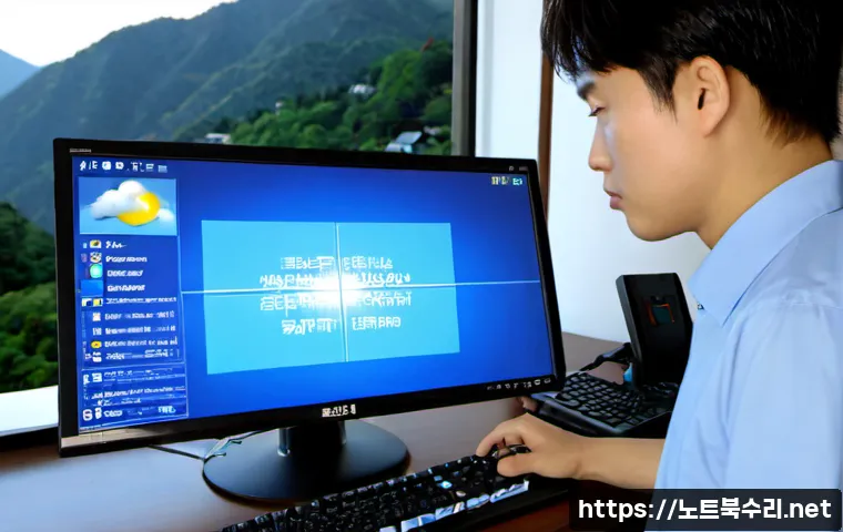 부암동 ACPI_BIOS_ERROR - Photorealistic remote IT support workstation in a quiet hillside neighborhood apartment, desktop mon...