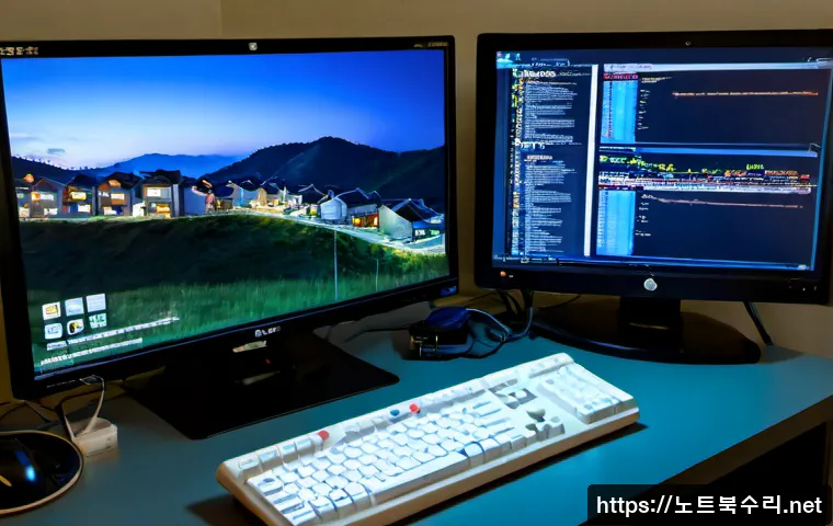 신봉동 DRIVER_VERIFIER_DETECTED_VIOLATION - Photorealistic remote IT support workstation in a quiet hillside apartment district, dual monitors s...