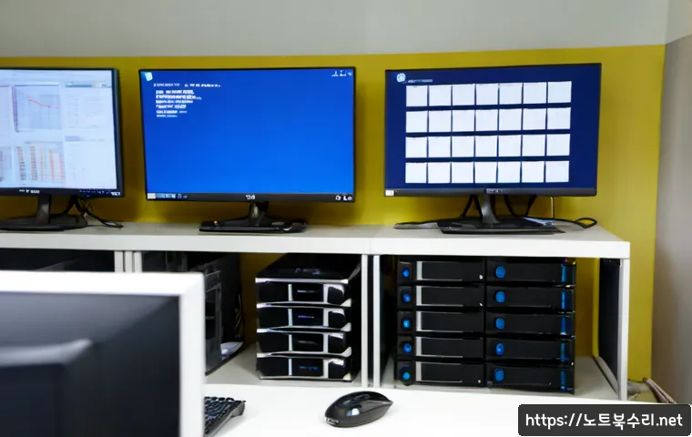 안성시 나스 nas 설정및수리 - Photorealistic small-business IT workstation in Anseong, Korea, technician configuring a compact mul...