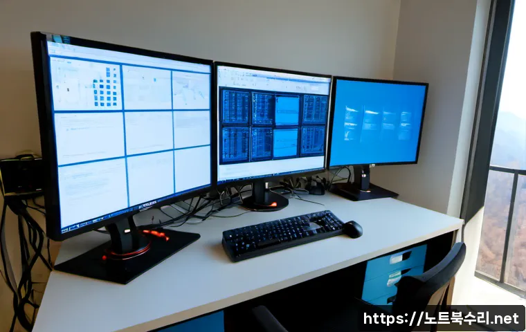 연희동 STATUS_DRIVER_ENTRYPOINT_NOT_FOUND - Photorealistic IT support workstation in a quiet Yeonhui-dong hillside apartment studio, dual monito...