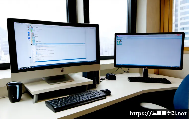 신대방 STATUS_INVALID_THREAD - Photorealistic remote-support workstation in a compact Shindaebang apartment office, dual monitors s...