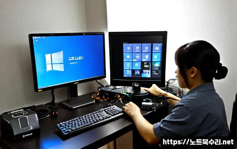 율목동 a disk read error occurred - Photorealistic remote-support workstation in a compact Yulmok-dong apartment office, desktop compute...