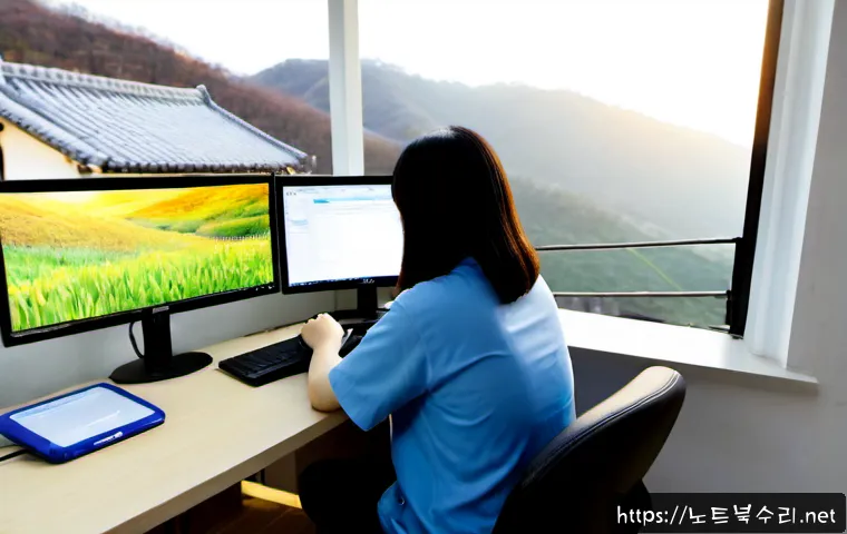창성동 STATUS_FILE_WRITE_FAILURE - Photorealistic remote-support workstation in a compact Changseong-dong hillside apartment, IT techni...