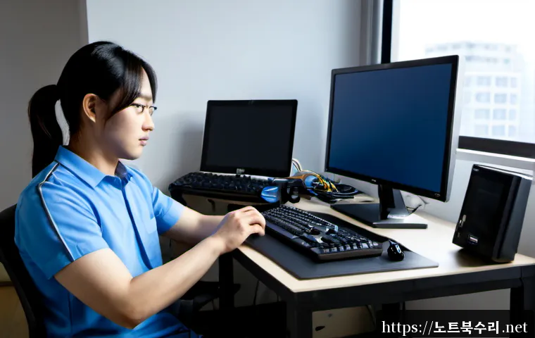 지축동 부팅안됨 - Photorealistic remote-support technician diagnosing a desktop computer that will not boot in a moder...
