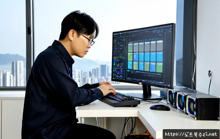 소하동 STATUS_KERNEL_MODULE_CORRUPTION - Photorealistic IT technician troubleshooting a powerful desktop workstation in a bright Sohadong-sty...