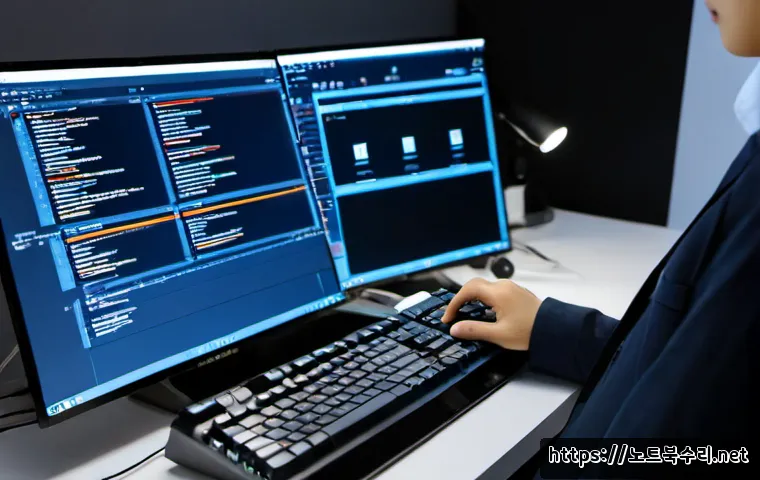 하면 Press Ctrl Alt Del to restart - Photorealistic remote-support workstation, IT technician pressing Ctrl Alt Delete on a compact keybo...