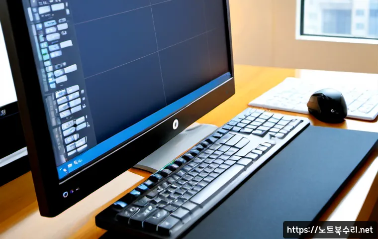 양천구 f4키 누르라고 할때 - Photorealistic remote-support workstation in a modern Yangcheon apartment, user pressing a function ...