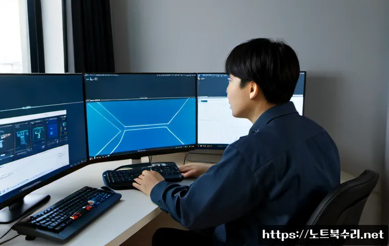 번동 STATUS_IMAGE_INVALID - Photorealistic remote IT support workstation in a compact apartment office, dual monitors showing a ...