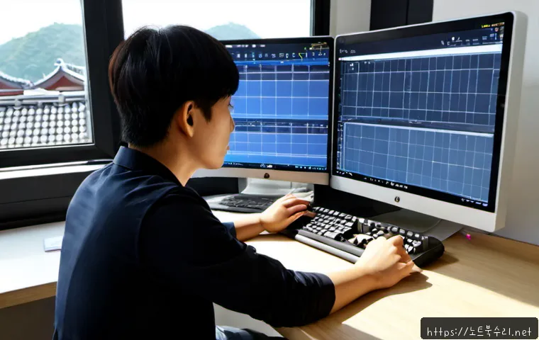 매화동 STATUS_IO_TIMEOUT - Photorealistic product design workstation in Maehwa-dong, a focused engineer studying a silent dual-...