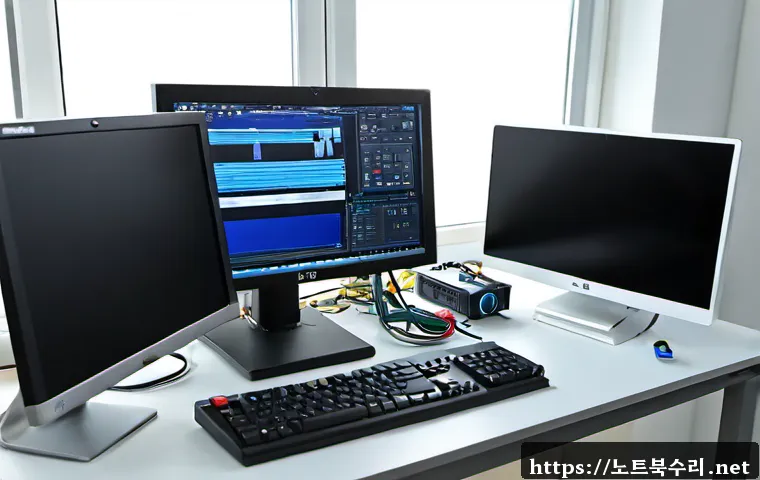 목내동 BUGCODE_USB_DRIVER - Photorealistic industrial design workstation in a compact Moknae-dong electronics workshop, desktop ...