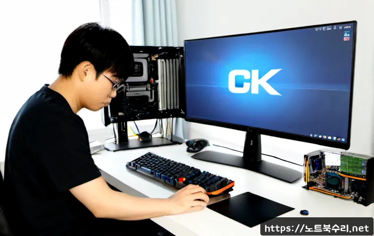 사음동 조립컴퓨터 pc 출장판매설치 - Photorealistic PC technician assembling a high-performance custom desktop workstation on a clean apa...