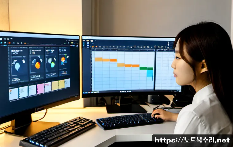 연라동 MEMORY_MANAGEMENT - Photorealistic remote-support workstation in a compact Yeonra-dong apartment office, technician revi...