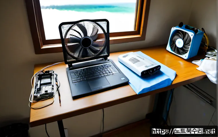 영흥면 노트북 laptop 출장방문수리점 - Photorealistic remote laptop repair visit in a quiet Yeongheung-myeon seaside home office, technicia...