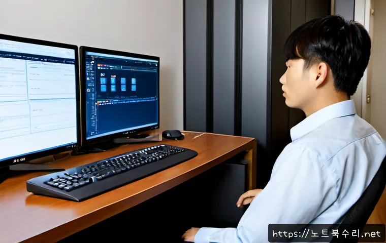 묵동 STATUS_SESSION_TIMEOUT - Photorealistic remote-support workstation in a compact apartment office near a quiet residential rai...