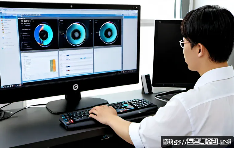 신흥동 CDFS_FILE_SYSTEM - Photorealistic remote IT support workstation in a compact Shinheung-dong apartment office, dual moni...