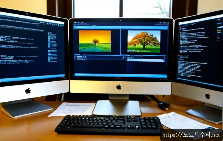 명륜동 CDFS_FILE_SYSTEM - Photorealistic IT support workstation in a quiet historic university-neighborhood office, dual monit...