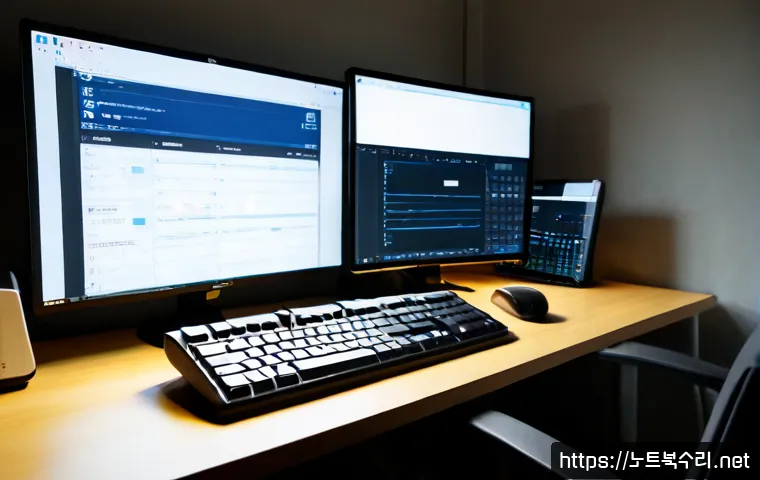 신흥동 f4키 누르라고 할때 - Photorealistic remote-support workstation in a compact Sinheung-dong apartment office, designer usin...