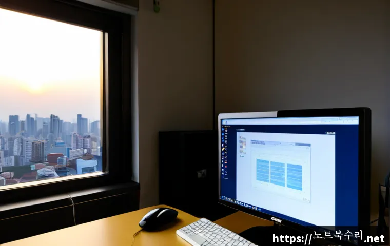 상하동 STATUS_EXECUTION_TIMEOUT - Photorealistic remote-support workstation in a quiet Sangha-dong apartment office, desktop monitor s...