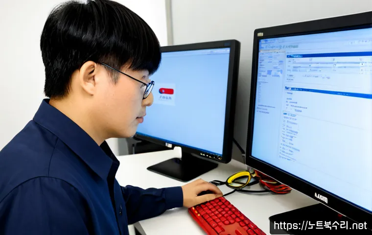 설문동 STATUS_KERNEL_MODULE_ACCESS_DENIED - Photorealistic IT technician at a modern workstation in Seolmun-dong, examining a desktop computer w...