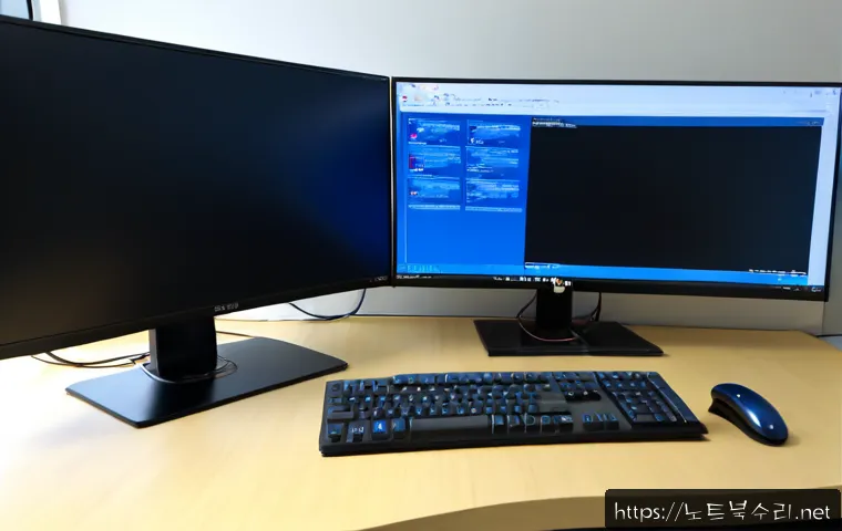 양서면 MACHINE_CHECK_EXCEPTION - Photorealistic remote IT support workstation in a quiet Yangseo-myeon home office, dual monitors wit...