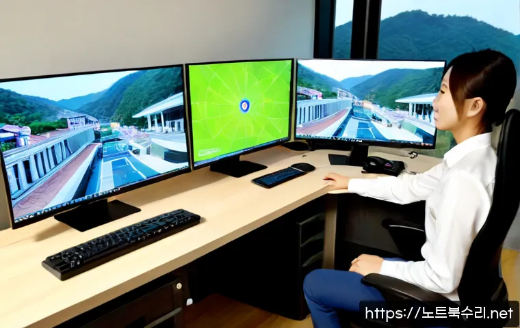경기광주 STATUS_PRIVILEGED_INSTRUCTION - Photorealistic remote-support specialist at a modern workstation in Gyeonggi Gwangju, dual monitors ...