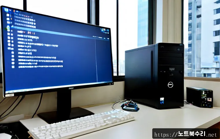 역촌동 IO_DEVICE_ERROR - Photorealistic computer repair workstation in a compact Eunpyeong district office, desktop tower ope...