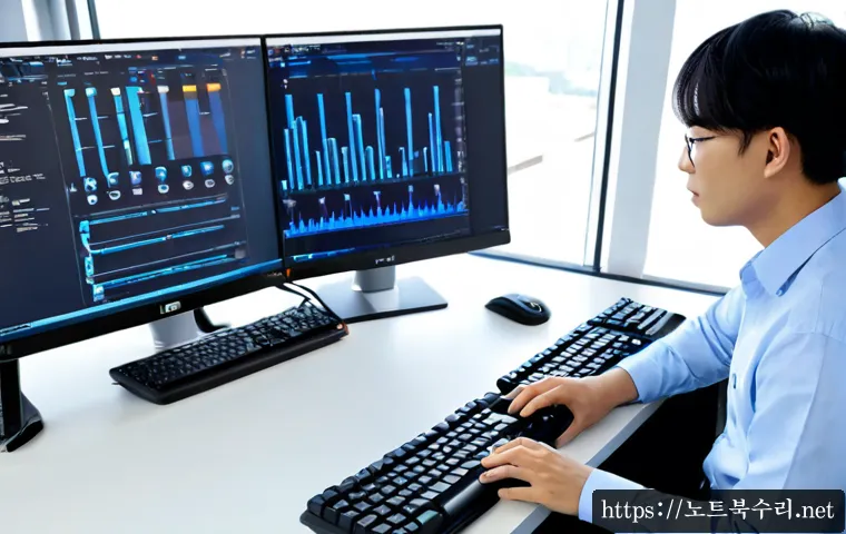 풍동 WIN32K_LOCK_HELD_TOO_LONG - Photorealistic IT support workstation in a modern office near a quiet Korean residential district, d...