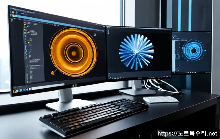 판교동 IO_DEVICE_ERROR - Photorealistic software engineer workstation in a modern Pangyo tech-office setting, dual monitors s...