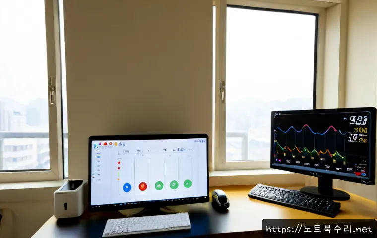 옥천동 USER_MODE_HEALTH_MONITOR - Photorealistic compact health-monitoring workstation in a quiet Okcheon-dong apartment, desktop PC d...