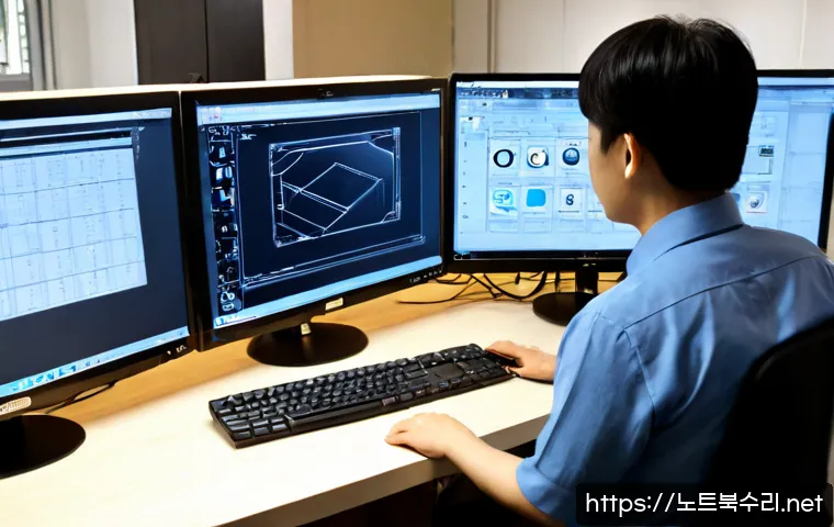 신포동 STATUS_SYSTEM_LICENSE_INVALID - Photorealistic IT support workstation in a compact office near an old Korean market district, frustr...