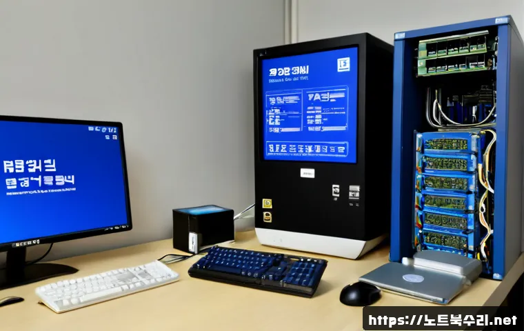고등동 ACPI_BIOS_ERROR - Photorealistic IT support workstation in a compact Korean office near an older residential district,...