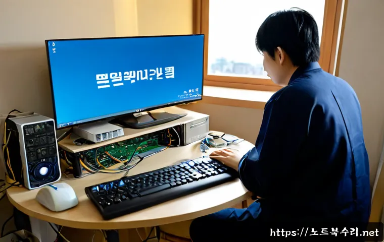 봉담읍 운영체제 os 재설치 포맷  초기화 - Photorealistic PC repair workstation in a quiet Bondam-eup apartment, technician reinstalling an ope...