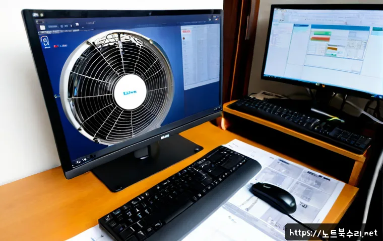 능곡동 팬돌다 멈춤 - Photorealistic remote-support workstation in a compact Neunggok-dong apartment, a desk fan suddenly ...