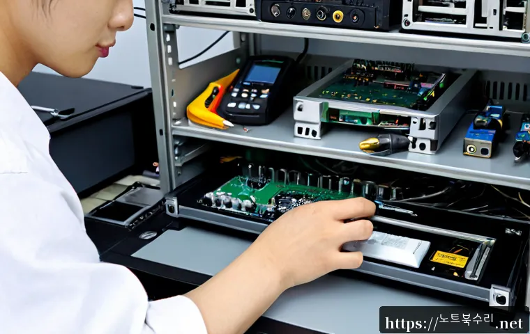 천현동 맥미니 판매 및 수리 - Photorealistic compact silver desktop computer repair bench in a Cheonhyeon-dong electronics worksho...