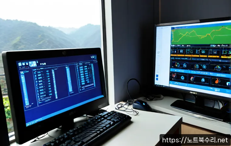 청림동 SYSTEM_SERVICE_EXCEPTION - Photorealistic remote IT support workstation in a compact Cheongnim-dong apartment study, dual monit...