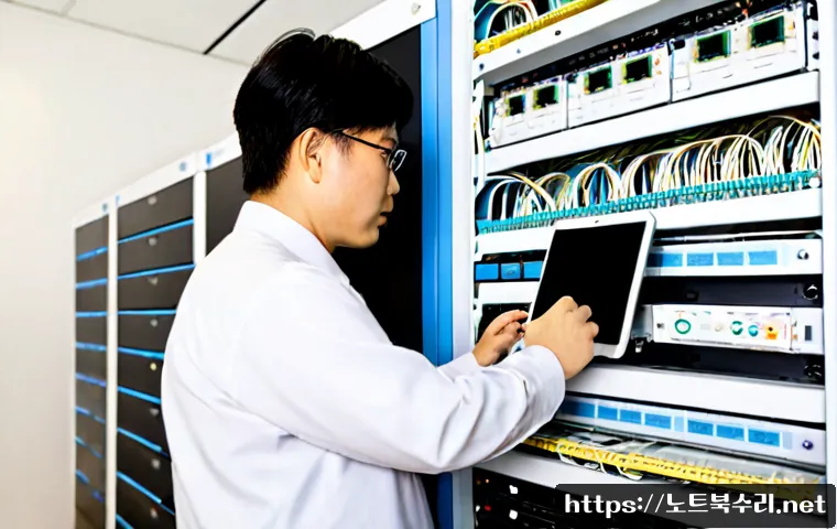 적선동 서버출장방문수리점 - Photorealistic onsite server repair in a compact Seoul office near an older commercial district, tec...
