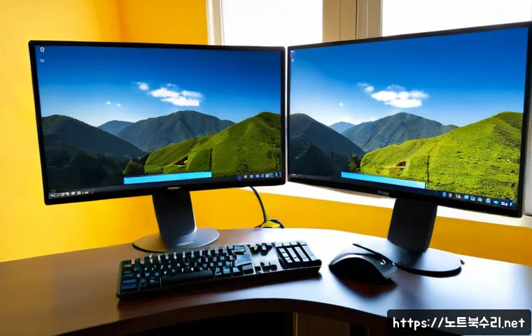 부암동 BOOTMGR is missing - Photorealistic remote IT support workstation in a quiet hillside neighborhood apartment, dual monito...