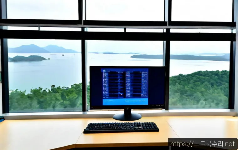 송파구 SYSTEM_THREAD_EXCEPTION_NOT_HANDLED - Photorealistic remote-support workstation in a modern Songpa high-rise apartment, dual monitors show...