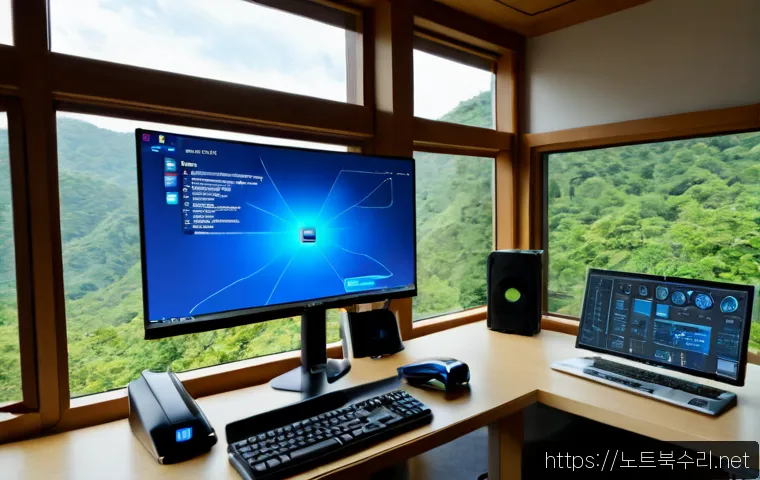 이동면 MACHINE_CHECK_EXCEPTION - Photorealistic remote IT support workstation in Idong-myeon, a desktop tower opened beside a dual-mo...