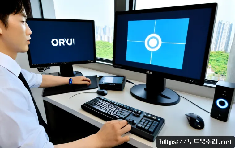 오류동 KERNEL_DATA_INPAGE_ERROR - Photorealistic remote-support workstation in a compact Oryu-dong apartment office, dual monitors wit...