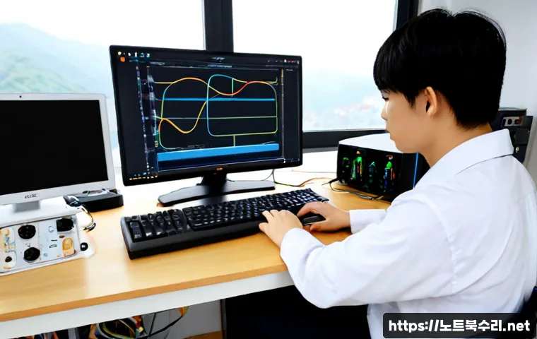 구천동 STATUS_CONNECTION_REFUSED - Photorealistic remote-support workstation in a compact hillside apartment, an IT technician studying...