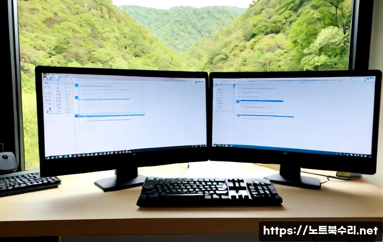 서종면 SESSION3_INITIALIZATION_FAILED - Photorealistic remote-support workstation in a quiet riverside studio, dual monitors showing a blank...