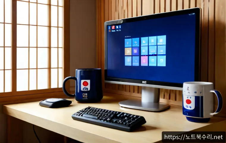 삼청동 INACCESSIBLE_BOOT_DEVICE - Photorealistic IT support workstation in a quiet traditional Seoul neighborhood studio, a desktop mo...