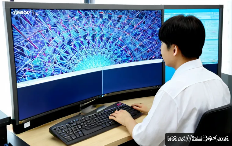 곡선동 NTFS_FILE_SYSTEM - Photorealistic IT support workstation in Gokseon-dong, Suwon, with a desktop monitor showing a non-r...